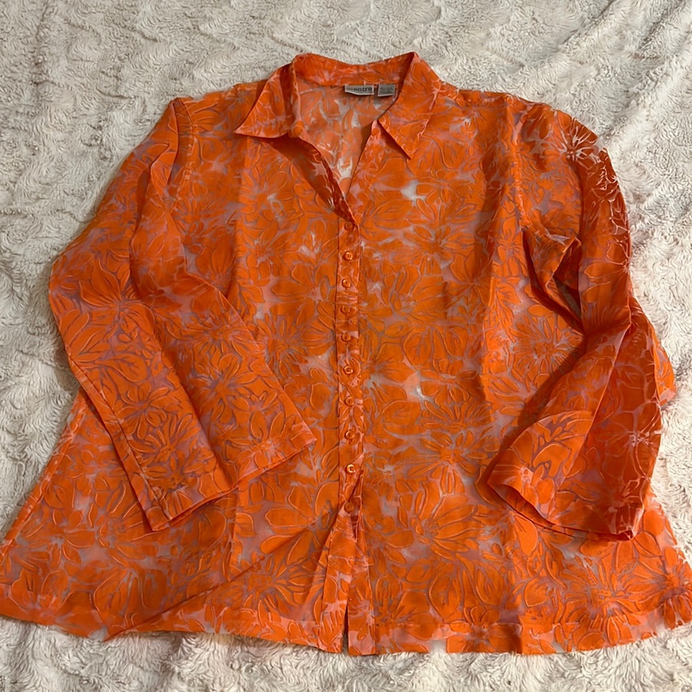 New Without Tag Chico's Floral Print Long Sleeve Sheer Shirt Size 3 - Picture 1 of 7